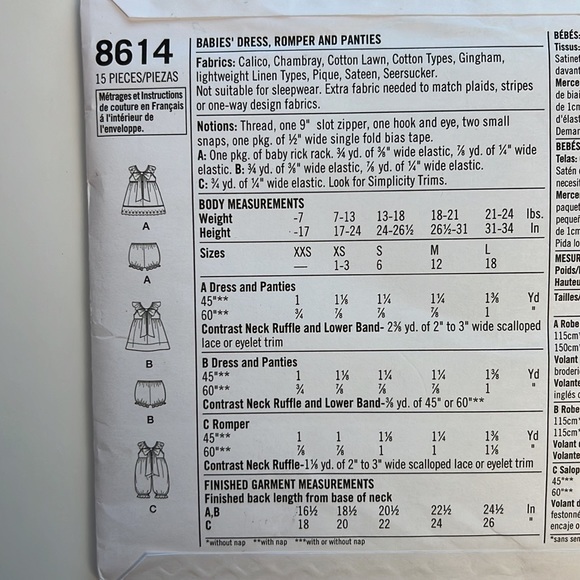 Lot of 3 Baby Sewing Patterns New Look R10542 - New Look D0941 - Simplicity 8614 - Picture 7 of 15